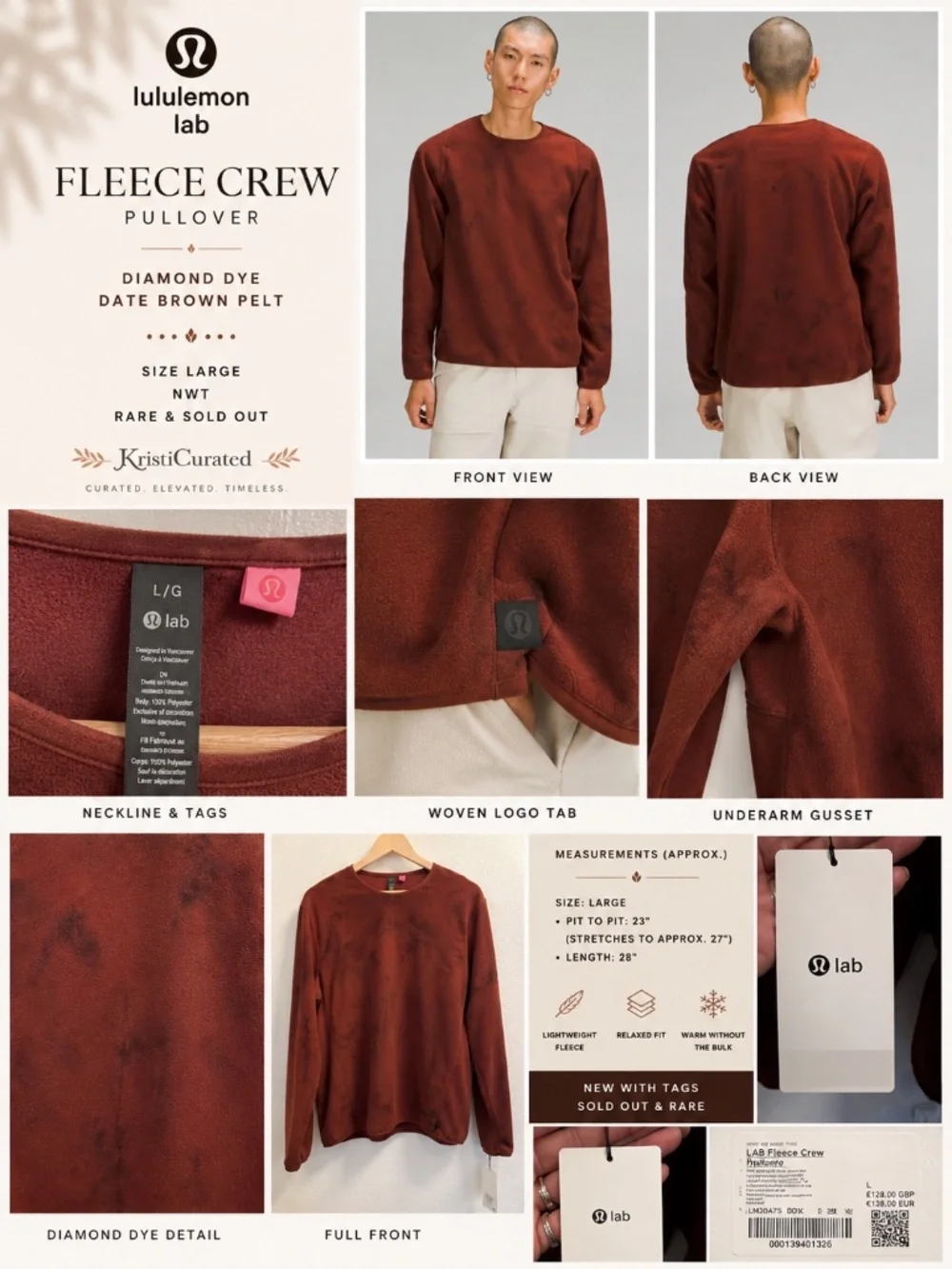 🤎 Lululemon lab Fleece Crew Pullover Diamond Dye Date Brown Pelt NWT Rare Size